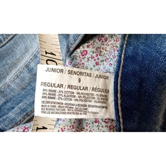 Lei Womens Ashley Jean Shorts Blue Stretch Patches Frayed Hem Low Rise Juniors 9 - Picture 12 of 14